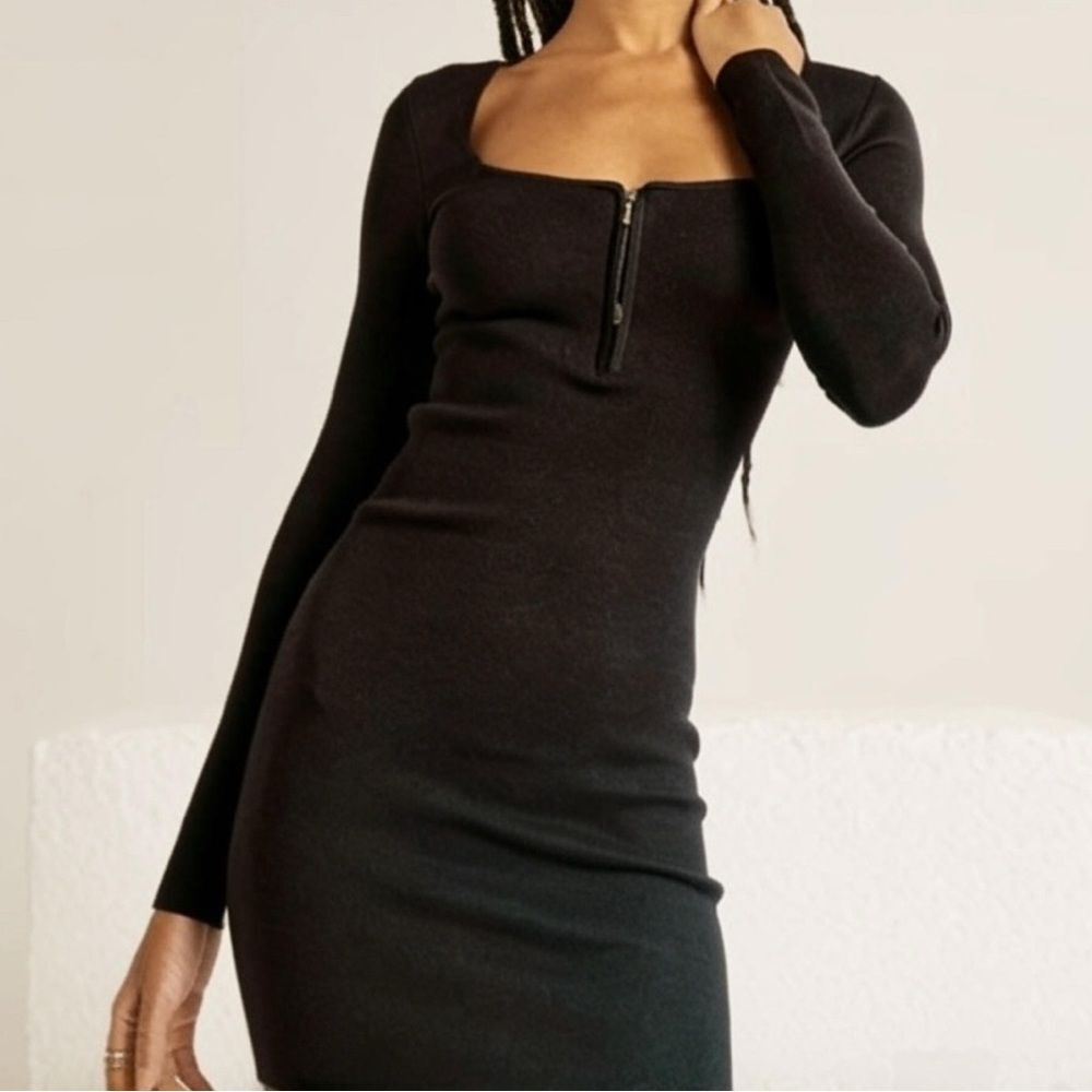 NEW Abercrombie & Fitch BLACK Long-Sleeve Half-Zip Mini Sweater Dress